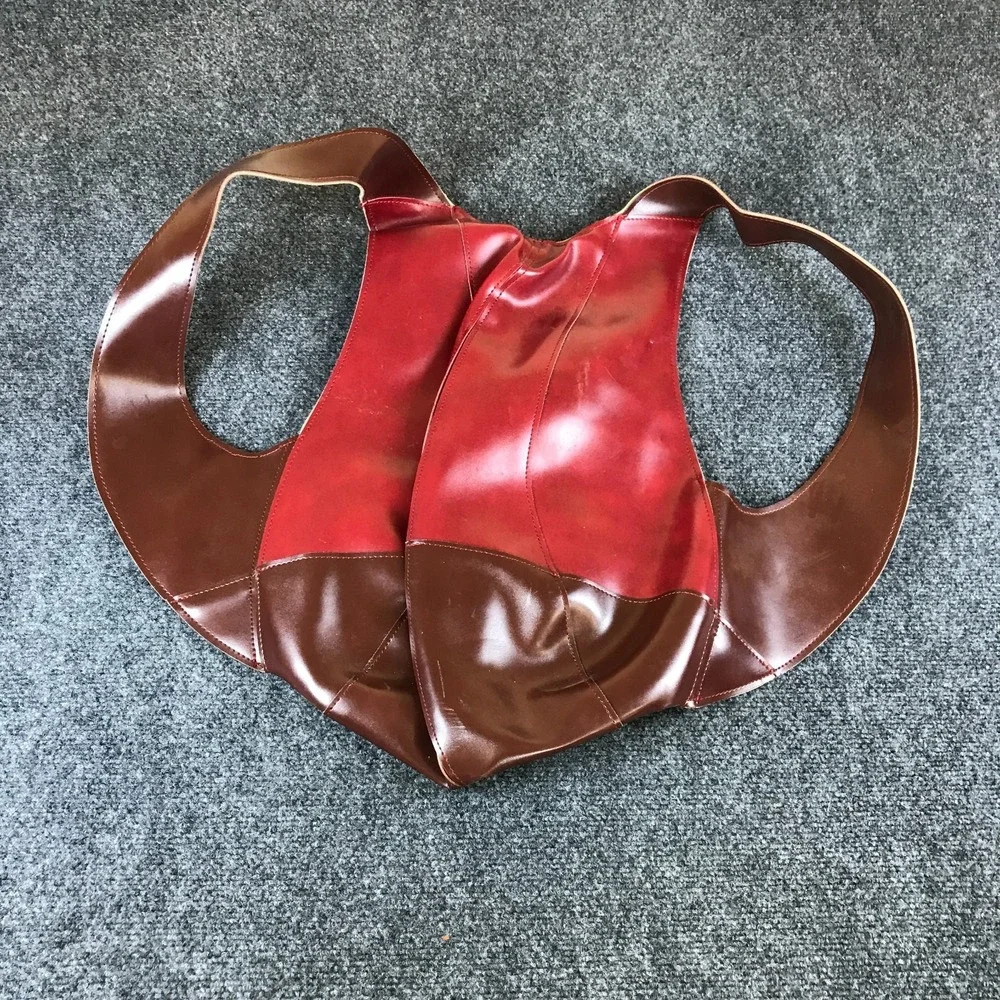 Moda Di Strada Vest Backpack Brown Red Genuine Leather Zipper Pocket Chest Bag
